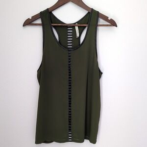 Paper Crane Olive‎ Green Racer Back Tank Leather Trim Sz Small